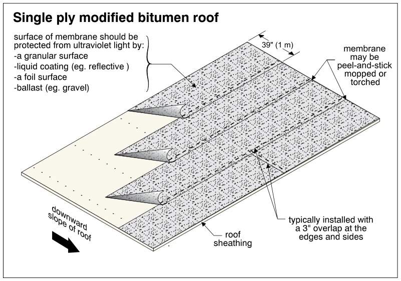 Single ply modified bitumen roof