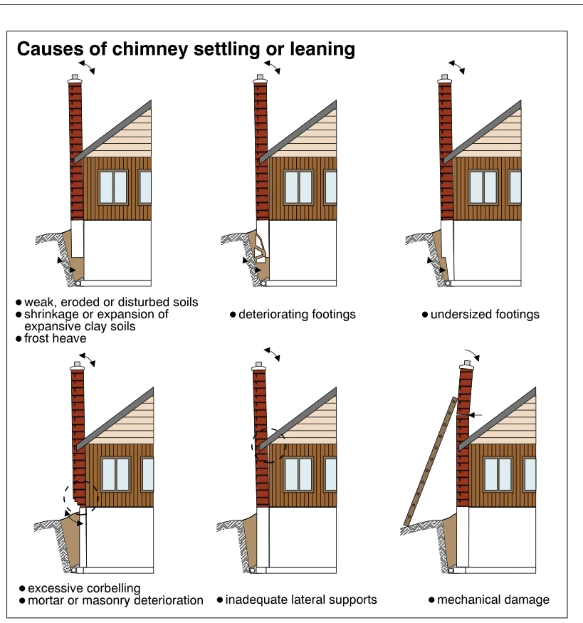Causes of chimney settling or leaning